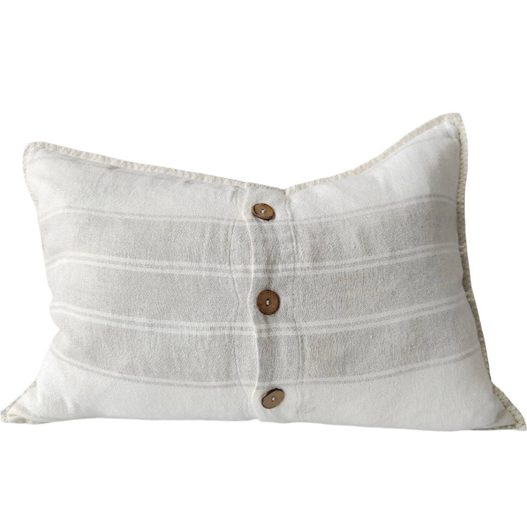 Zoey Pure French Linen Cushion 40x60cm Lumbar - Off White  Ivory with Blanket Stitch Edge