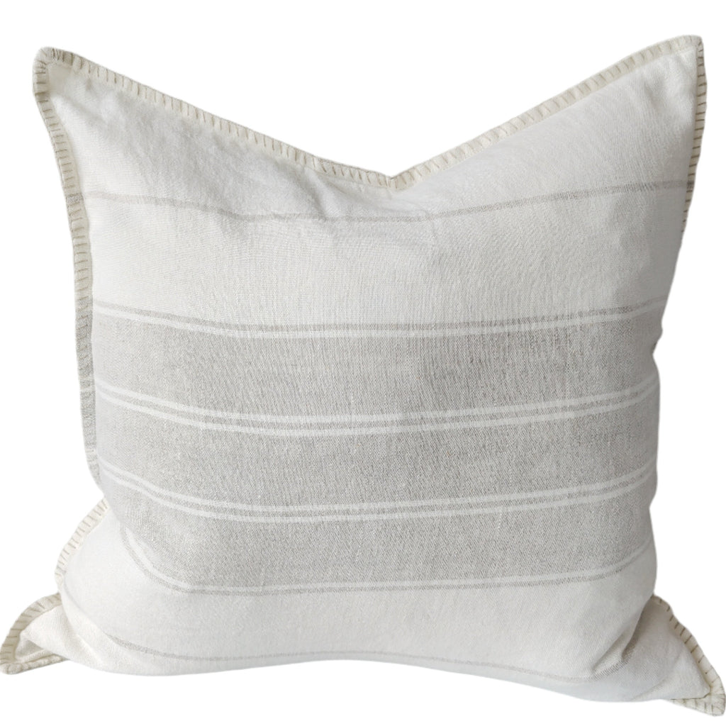 Zoey Pure French Linen Cushion 55cm Square - Off White| Ivory with Blanket Stitch Edge