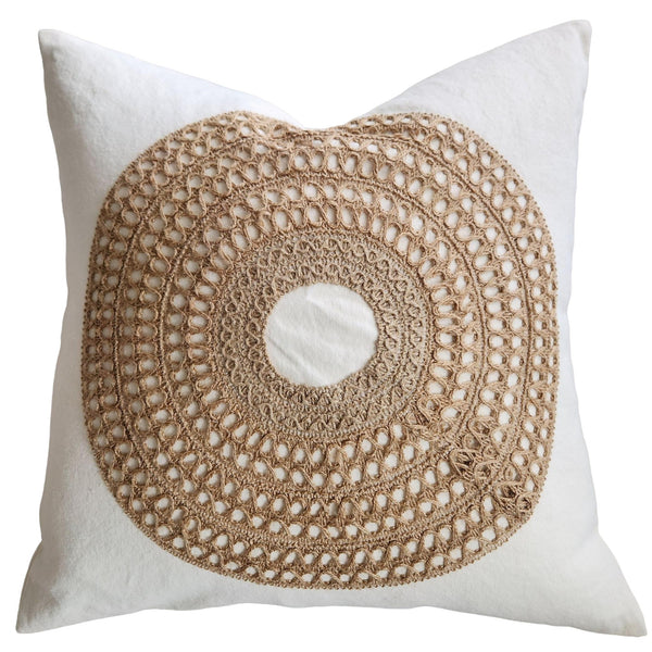 Dénpasar Linen Cushion 55cm Square - White | Jute Natural