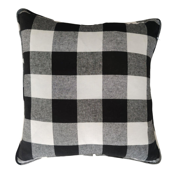 Bungalow Plaid Linen Cotton Cushion 55x55cm - Black & White
