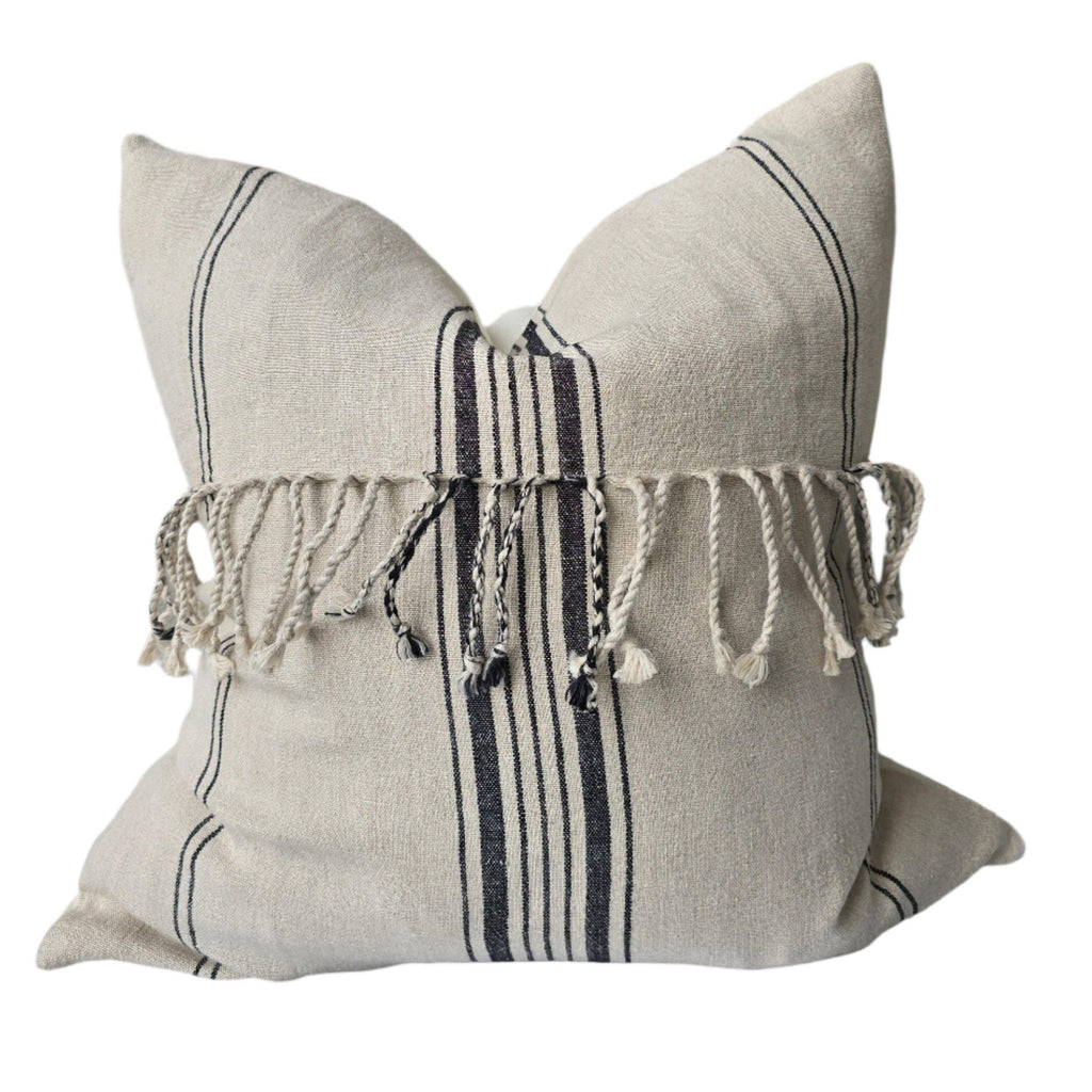 LIMITED EDITION | Malibu Breeze Linen Cushion 50cm Square - Tassel Natural | Black Striped