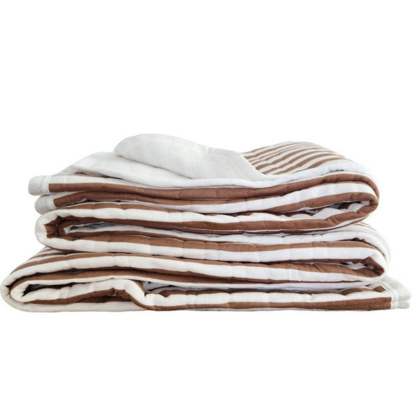 Cannes Cotton Quilted Bed Cover Massive Blanket 230x200cm - Toffee Striped