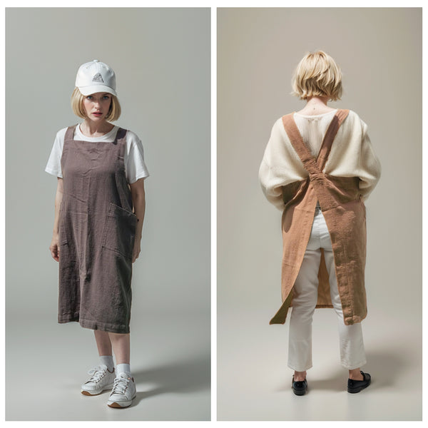 Millard Linen Cotton Pinafore Cross Back - Nimes Dark Khaki