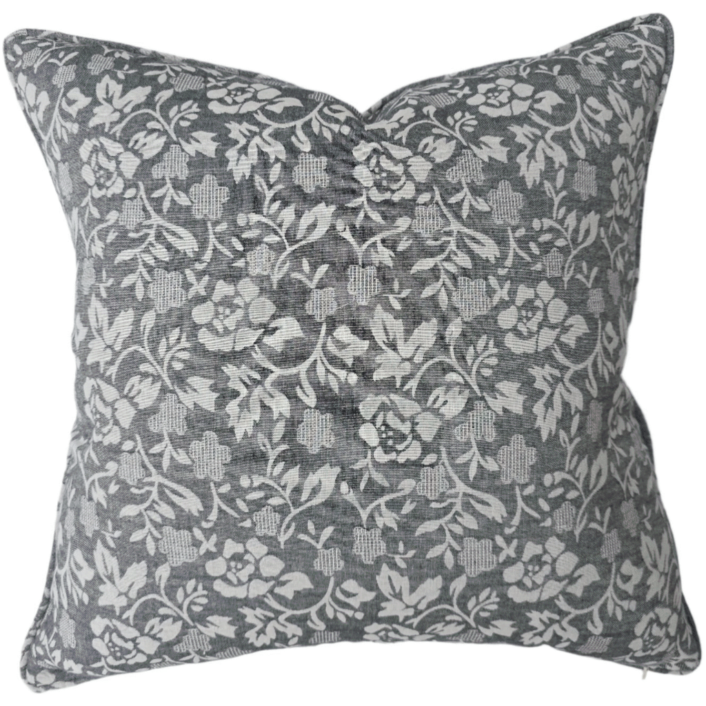 Blossom Elegance Linen Cotton Cushion 55cm Square - Dark Grey