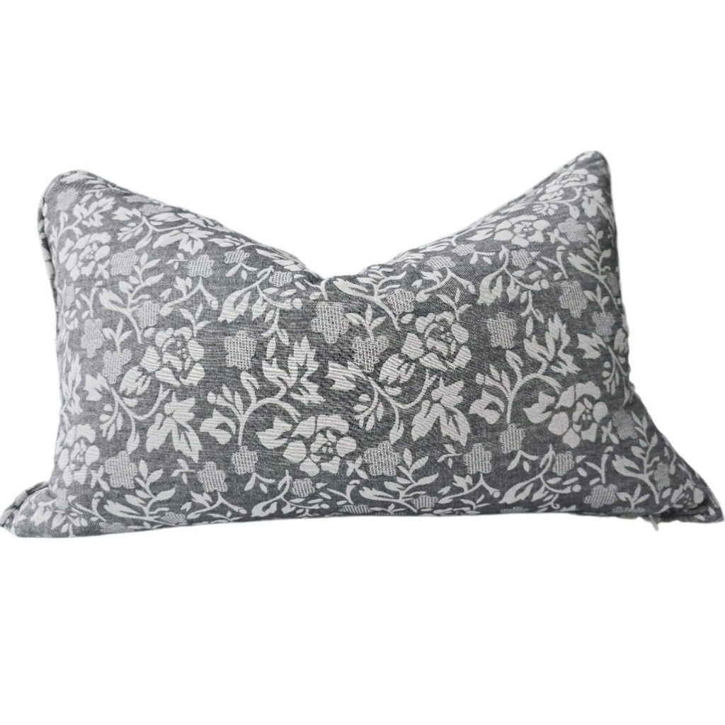 Blossom Elegance Linen Cotton Cushion 40x60cm Lumbar - Dark Grey