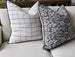 Penelope Linen Cotton Cushion 55cm Square - White with Grid pattern in Grey | Black