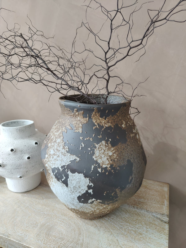 Rustic Handcrafted Ceramic Vase 34x28x28cm - Charcoal | Terracotta