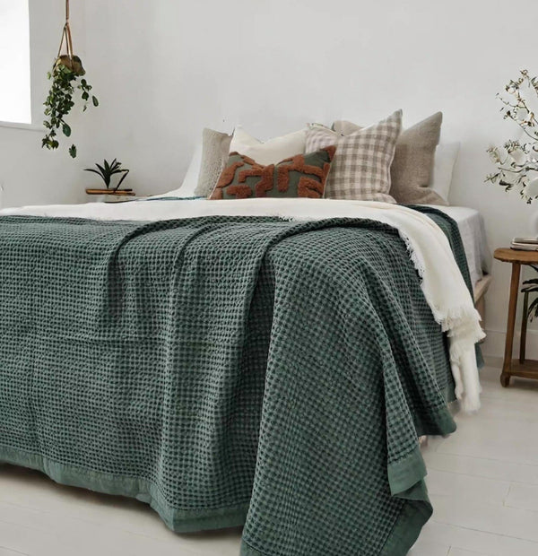 Brielle Waffle Cotton Bedcover 200cm x 230cm | Forest Green